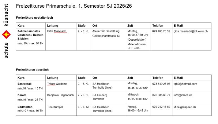 Online-Anmeldung Freizeitkurse